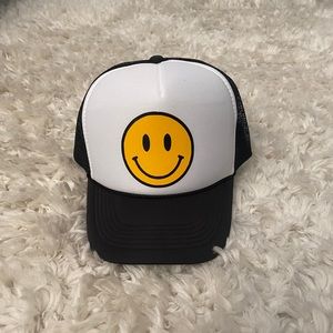 Smiley face, happy face preppy trucker hat. Youth size
